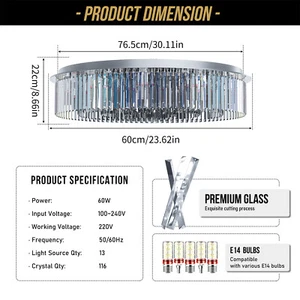 13/20 Light K9 Crystal Chandelier Modern Home Pendant Ceiling Lighting Fixture - Picture 1 of 24