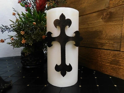 Iron Cross Candle Pin for Pillar Candles with Fleur de Lis, Christian, Medieval - Image 1 of 4