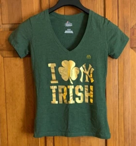Camiseta para mujer majestuosa manga corta verde cuello en V "Yankees Irish" etiqueta talla S - Imagen 1 de 3
