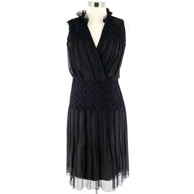 NWOT Elie Tahari Black Silk Nude Illusion Cocktail Dress Sleeveless V-Neck 12 - Image 1 of 4