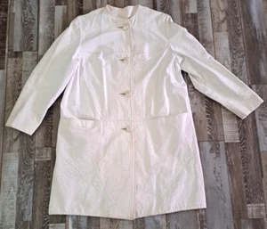 Vintage Womens Cabrella Vinyl Jacket Coat White Lined Button Up 1960s Mod GoGo M - Picture 1 of 11