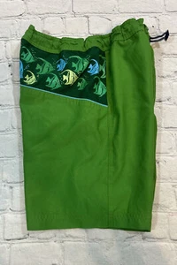 Osh Kosh Swim Trunks Size 7 Green Blue Fish Lined Board Shorts Adjustable Waist - Picture 1 of 8