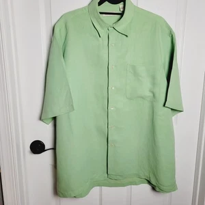 Peter Millar Shirt Mens Large Green Silk Linen Button Camp Business Casual Beach - Picture 1 of 11