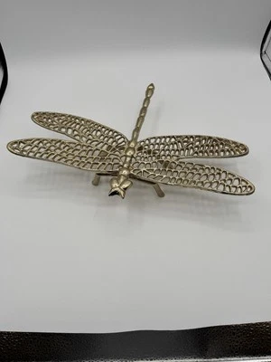 "Figura grande de libélula de metal dorado decoración 14"" x 10""" Foto 1 de 4