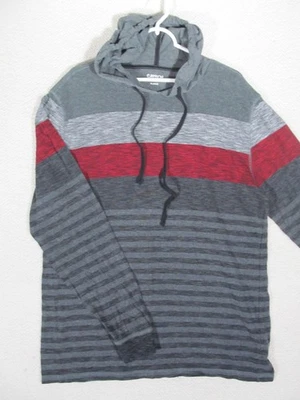 Moletom com capuz masculino XL CARBON – Pulôver listrado color block – Cinza urze vermelho preto - Imagem 1 de 4