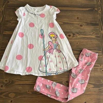 Girls Disney Parks Bo Peep Outfit Set Dress & Leggings M Pink White Polka Dot - Image 1 of 4