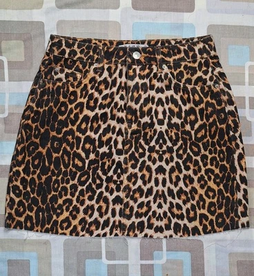 Primark Black / Brown Animal Print Raw Hem Denim Mini Skirt - Size 8 - Image 1 of 3