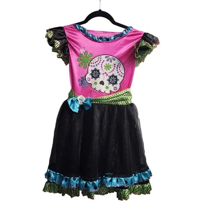 Vestido Tutú Calavera Azúcar Día de Muertos Niños Rosa Negro Foto 1 de 4