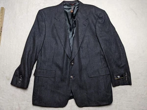 Hart Schaffner Marx Mens 46R Blue Black Houndstooth Wool Blazer Jacket 2 Button - Picture 1 of 18