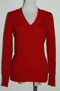 Adrienne Vittadini Cotton Blend Red V Neck Long Sleeve Sweater Small - Picture 1 of 3
