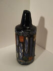Superbe vase de poterie coloré texturé géométrique bleu texturé du milieu du siècle 