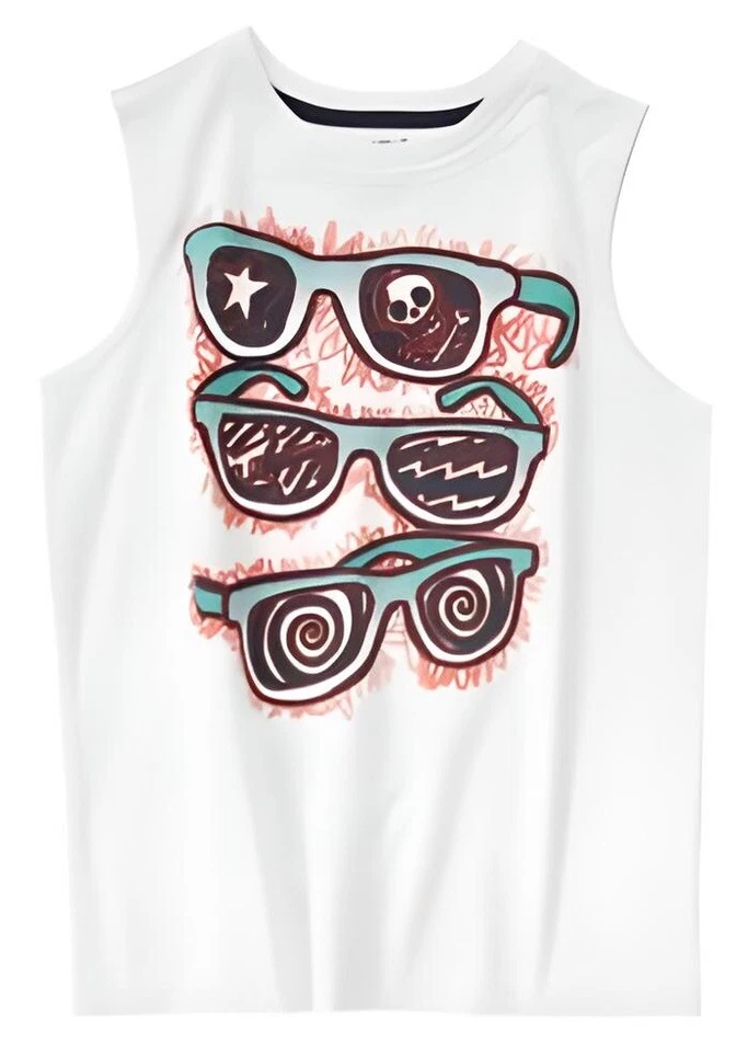 NUEVO Crazy 8 Niños Niños Blanco y Azul Marino Gafas de Sol Calavera Sin Mangas Camisa Muscular Foto 1 de 1