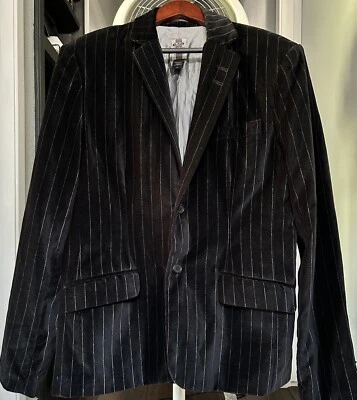 Guess Black Velvet Pinstripe Blazer 100% Cotton Size L - Image 1 of 4