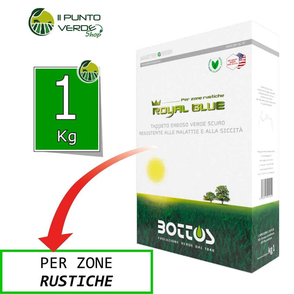 Bottos ROYAL BLUE  1 / 2 / 4 Kg seme prato RUSTICO professionale erba inglese - Immagine 1 di 1
