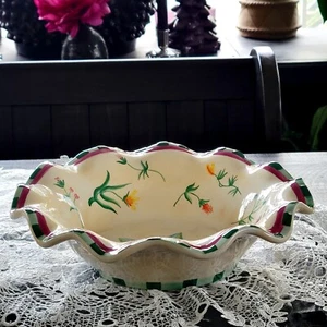 Fitz & Floyd Serving Bowl Floral Stripes Scalloped Edge Hand Painted - Picture 1 of 10