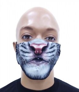Maske Gesichtsmaske - inkl. Filtertasche, waschbar & leuchtend weißer Tiger