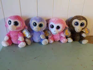 6 inch 4 Beanie boo monkey's monkey W Tags Sherbet Razberry Blueberry Coconut - Picture 1 of 14