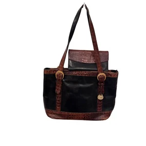 Brahmin Vintage Black Leather Tote Croc Embossed With Matching Wallet Preloved - Picture 1 of 15