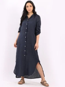 Lagenlook Leinen Maxikleid/Shirt Gr. 10-14 dunkelblau - Bild 1 von 1