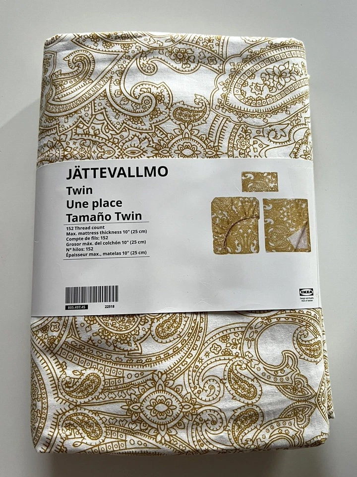 IKEA JATTEVALLMO Twin Sheet Set Yellow White Paisley 805.497.45
