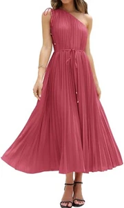 Women's Drawstring One Shoulder Maxi Dresses Summer Sleeveless Tie Sz XL - Picture 1 of 13