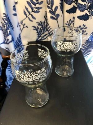 Pair of 2 Vintage Pepsi-Cola Pedestal Clear Drinking Glasses 1970's 6" tall *SP8 - Image 1 of 4