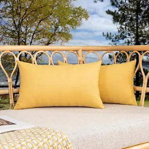 Kevin Textile Pack of 2 Outdoor Waterproof Throw Pillow 12 x 20-Inch Yellow - Picture 1 of 6