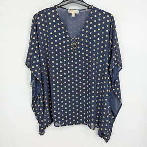 Michael Kors Women Tunic Top Size 1X Medallion Print O Ring Sheer Office Preppy - Picture 1 of 13