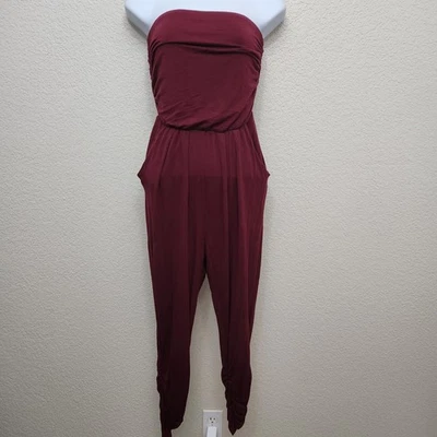 A'Gaci 勃艮第无肩带皱褶侧边和腿部跳线小号脚踝上方 — 第 1/4 张图片