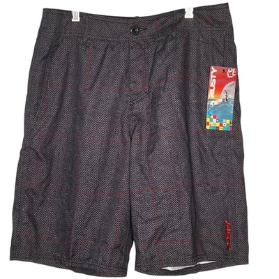 Rusty Mens Gray & Red Checkered Board Shorts Size 30 Pockets NWT Comfortable - Image 1 of 4