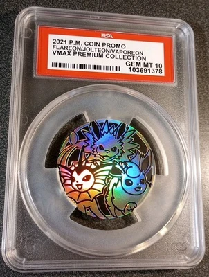 Pokemon 2021 Coin Promo Flareon/Jolteon/Vaporeon VMAX Premium Collection PSA 10 - Image 1 of 2