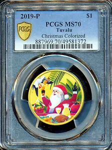 Tuvalu 2019-P One Dollar $1 (Christmas Colorized) - PCGS MS70 - Picture 1 of 3
