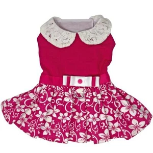 Doggie Design Pink Hibiscus Dog Dress with Matching Leash XS-S-M-L-XL - Picture 1 of 1
