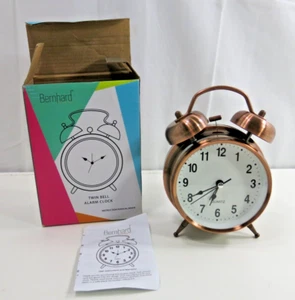 Bernhard Products Analog Alarm Clock Twin Bell Retro Copper Metal 4" Extra Loud - Picture 1 of 8