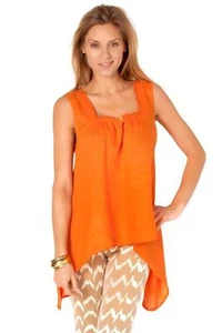 CP Shades Reba Hi-Low Tunic Tangelo Linen shirt top cover up Orange Sleeveless - Picture 1 of 4