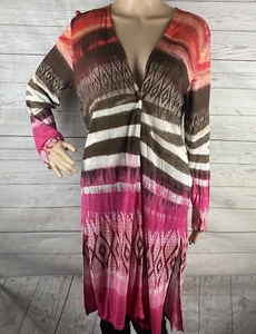 Chico's leichte Strickjacke Free Size orange rosa braun Bohemian gemustert Strick - Bild 1 von 12