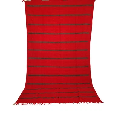 Винтажный ручной работы марокканский ковер красный и темно-зеленый бахрома подлинный ковер декор - Изображение 1 из 4