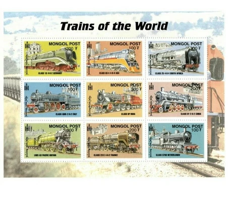 Mongolia 2000 - Trains Of The World - Railroad - Sheet Of 9 Stamps - MNH Cover