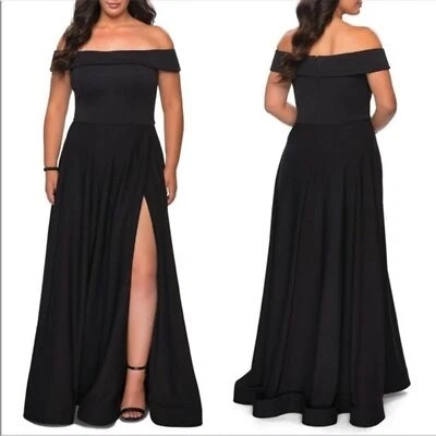 NUEVO Vestido La Femme Escote Plegable Fuera del Hombro con Abertura Lateral Talla 10 Foto 1 de 4