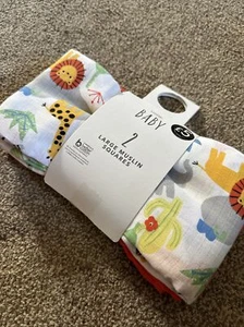 George At Asda 2 Large Muslin Squares Safari Print