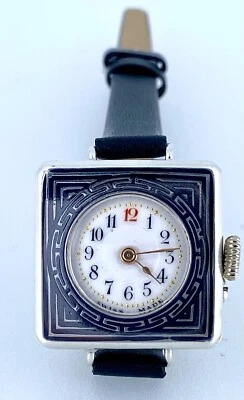 Antique Moise Dreyfuss Art Deco 935 Silver & Niello Manual Pin Set Ladies Watch - Image 1 of 4