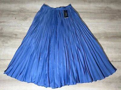 NUEVO CON ETIQUETAS Polo Ralph Lauren Mujer Falda Midi Azul 2 Sunburst Plisado $268 Foto 1 de 4