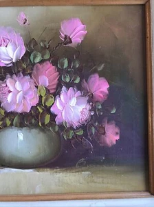 1950s - J. Burand - France - Pink Roses - Oil - Original - Painting - Vase - Art - Picture 1 of 5