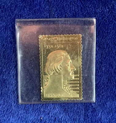 Estampilla de 20 centavos de Estados Unidos George Washington acabado dorado 1732-1982. Nuevo, en estuche Foto 1 de 4