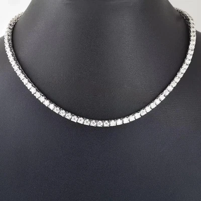 Collar de 17 pulgadas de tenis de diamantes cultivados en laboratorio de oro macizo de 14 k VVS1 E color 9 quilates Foto 1 de 4