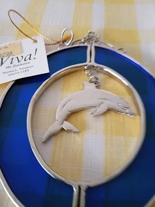 Viva! Königsblau mit Silberdelfin wunderschöner Sonnenfänger aus Buntglas - NEU! - Bild 1 von 5