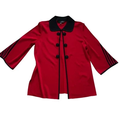 Ming Wang Red Black 3/4 Sleeve Button Jacket Women’s XS - Image 1 of 4