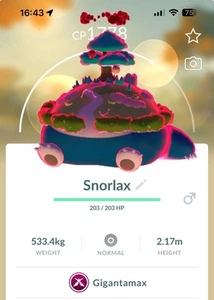 Snorlax Gigantamax Pokemon Trade Go Same/30 Day Trading Pokémon Gmax - Picture 1 of 2
