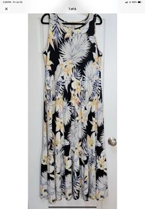 ❣️Chicos Maxi Dress Women's Size 1/M Sleeveless Tiered Tropical Floral Stretch - Picture 1 of 7