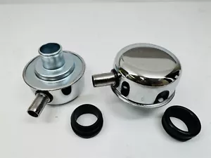 2x Respiradores de empuje de cubierta de válvula cromada con tubo SBC BBC SBF 350 454 Hot Rat Rod - Imagen 1 de 4